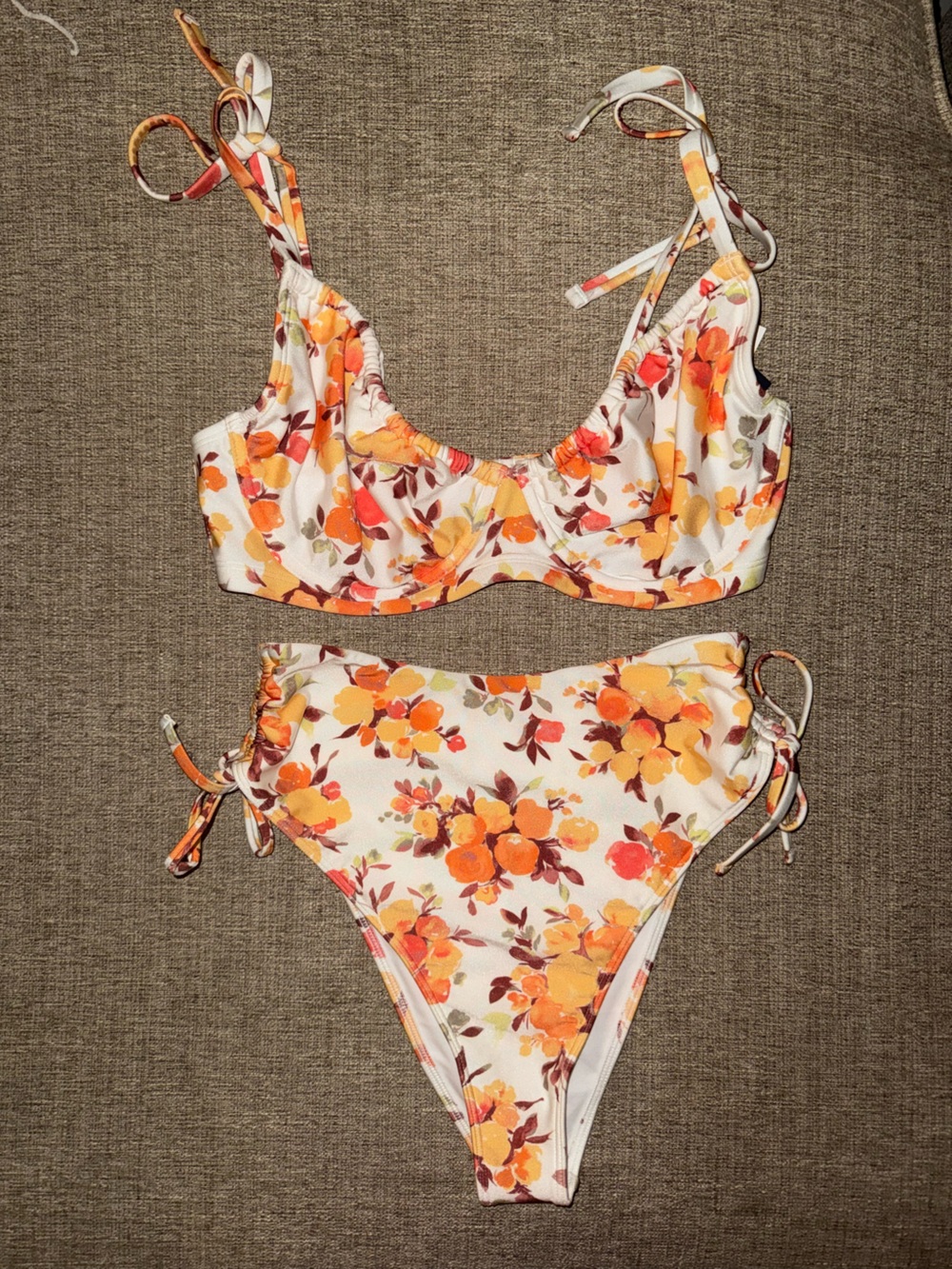 Abercrombie & Fitch White Floral Bikini with Orange and Yellow Flowers
